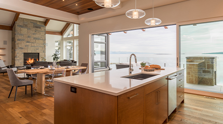 Kitchen with water view, Stephens Point residence